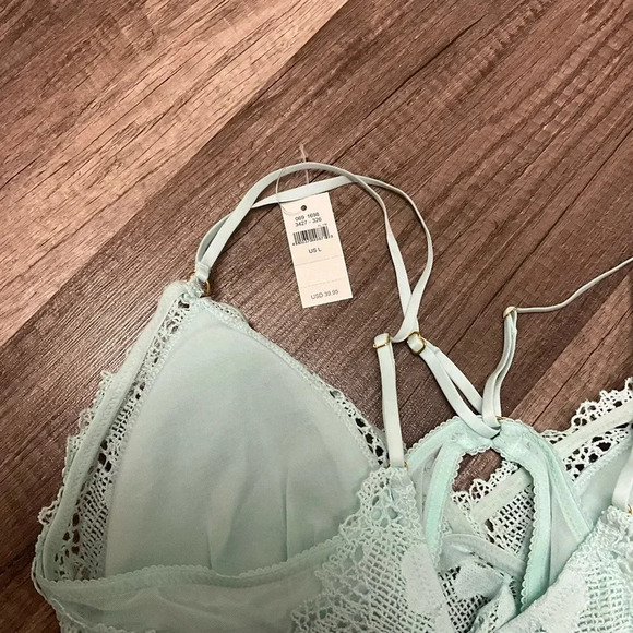 American Eagle AERIE EYELASH LACE LONGLINE BRALETTE Size Large In Turquoise NWT - Picture 3 of 4